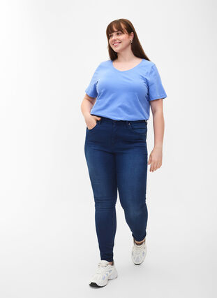 Zizzifashion Basic plain cotton t-shirt, Blue Bonnet, Model image number 2