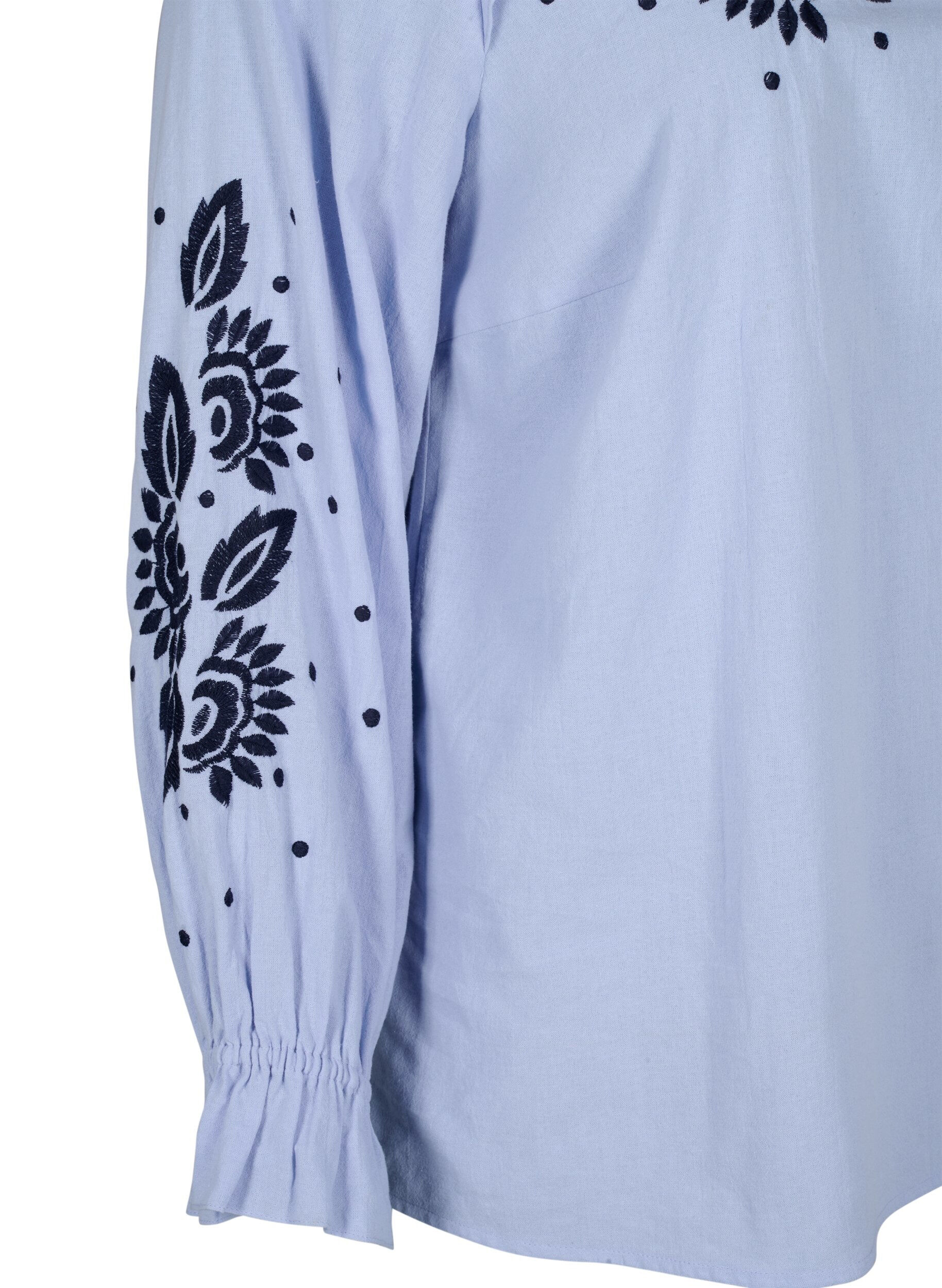 Cotton blouse with embroidery and ruffles - Light Blue - Sz. 42-60 