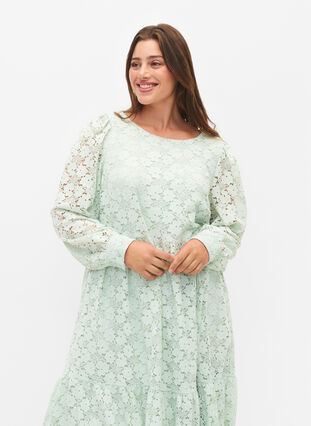Zizzifashion Lace dress with long sleeves, Pastel Green , Model image number 2