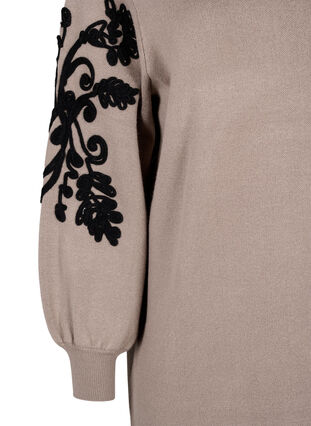 Zizzifashion Knitted dress with embroidery details, Desert Taupe Comb, Packshot image number 3