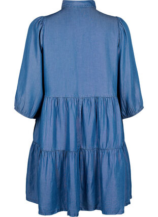 Zizzifashion Denim dress in TENCEL™ Lyocell with 3/4 sleeves, Blue Denim, Packshot image number 1