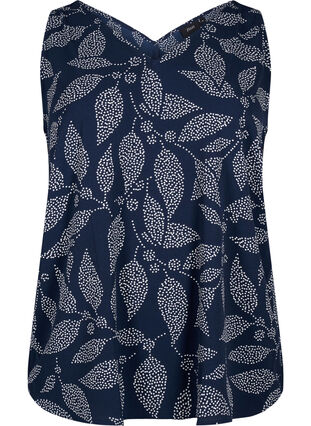 Zizzifashion Printed top with V-neck, Navy B. w. Dot Leaf, Packshot image number 0