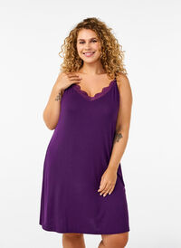 Viscose nightgown with lace trim, Purple Pennant, Model