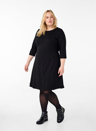 Zizzifashion A-shaped dress with 3/4 sleeves, Black, Model image number 2