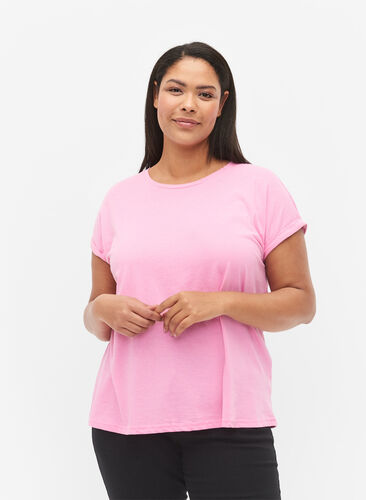 Zizzifashion Short sleeved cotton blend t-shirt, Rosebloom, Model image number 0