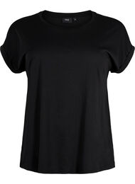 Short sleeved cotton blend t-shirt, Black, Packshot