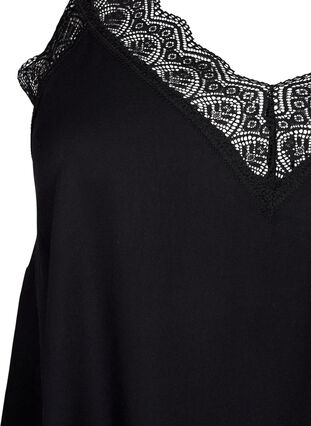 Zizzifashion Strap dress in viscose with lace, Black, Packshot image number 2