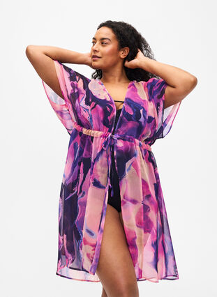 Zizzifashion Beach kimono with print, Purple Swirl, Model image number 0