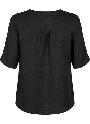 Zizzifashion V-neck shirt blouse with short sleeves, Black, Packshot image number 1