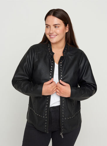 Women's Plus Size Studs Leather Jacket