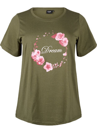 Zizzifashion FLASH - T-shirt with motif, Olive Night Flower, Packshot image number 0