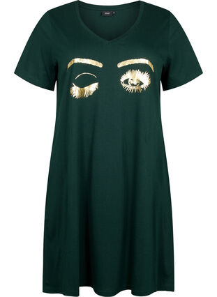 Zizzifashion Organic cotton nightdress with V-neck , Scarab W. Eyes, Packshot image number 0