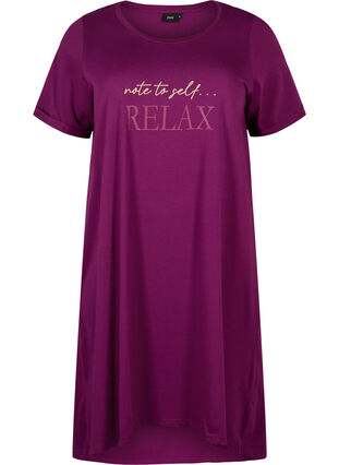 Zizzifashion Short-sleeved nightgown in organic cotton, Dark Purple Relax, Packshot image number 0