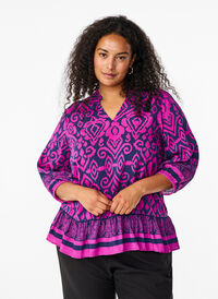 Blouse with print and 3/4 sleeves, Night Sky AOP, Model
