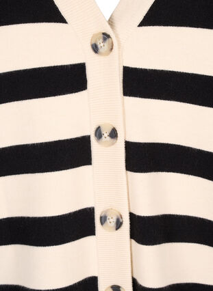 Zizzifashion Striped knitted cardigan with V-neck, Birch w. Black, Packshot image number 2