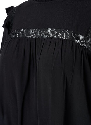 Zizzifashion Viscose blouse with frills and lace, Black, Packshot image number 2