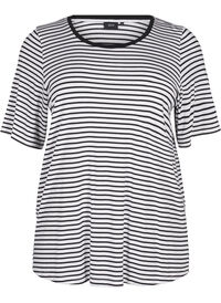 Striped T-shirt in lyocell with round neck