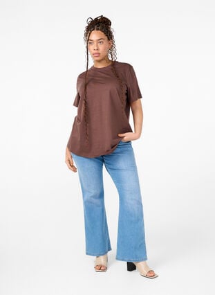 Zizzifashion Basic cotton T-shirt with round neck, Chocolate Martini, Model image number 2