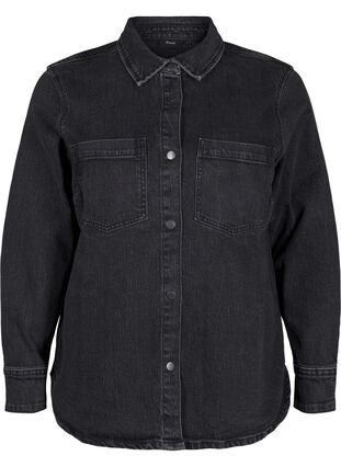 Zizzifashion Denim shirt with buttons and chest pockets, Dark Grey Denim, Packshot image number 0