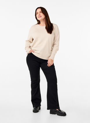 Zizzifashion FLASH - Knitted blouse with a round neck, Rainy Day Mel., Model image number 2