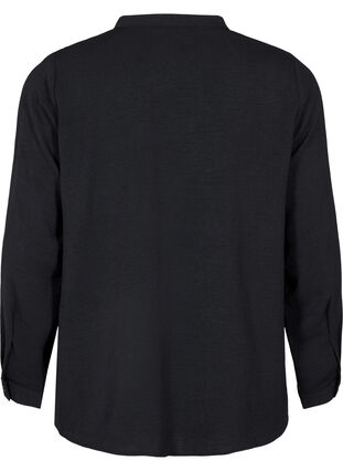 Zizzifashion Long-sleeved shirt blouse with V-neck, Black, Packshot image number 1