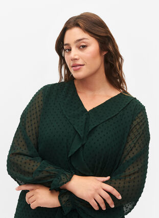 Zizzifashion Blouse with ruffles and dotted texture, Scarab, Model image number 2