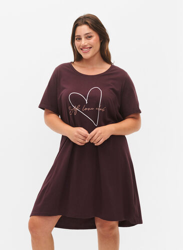 Zizzifashion Short-sleeved nightgown in organic cotton (GOTS), Fudge W. Self-Love, Model image number 0