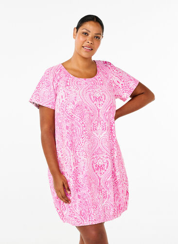 Zizzifashion Short-sleeved, printed cotton dress, Shocking P. Paisley , Model image number 0