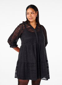 Short lace dress with 3/4 sleeves, Black, Model