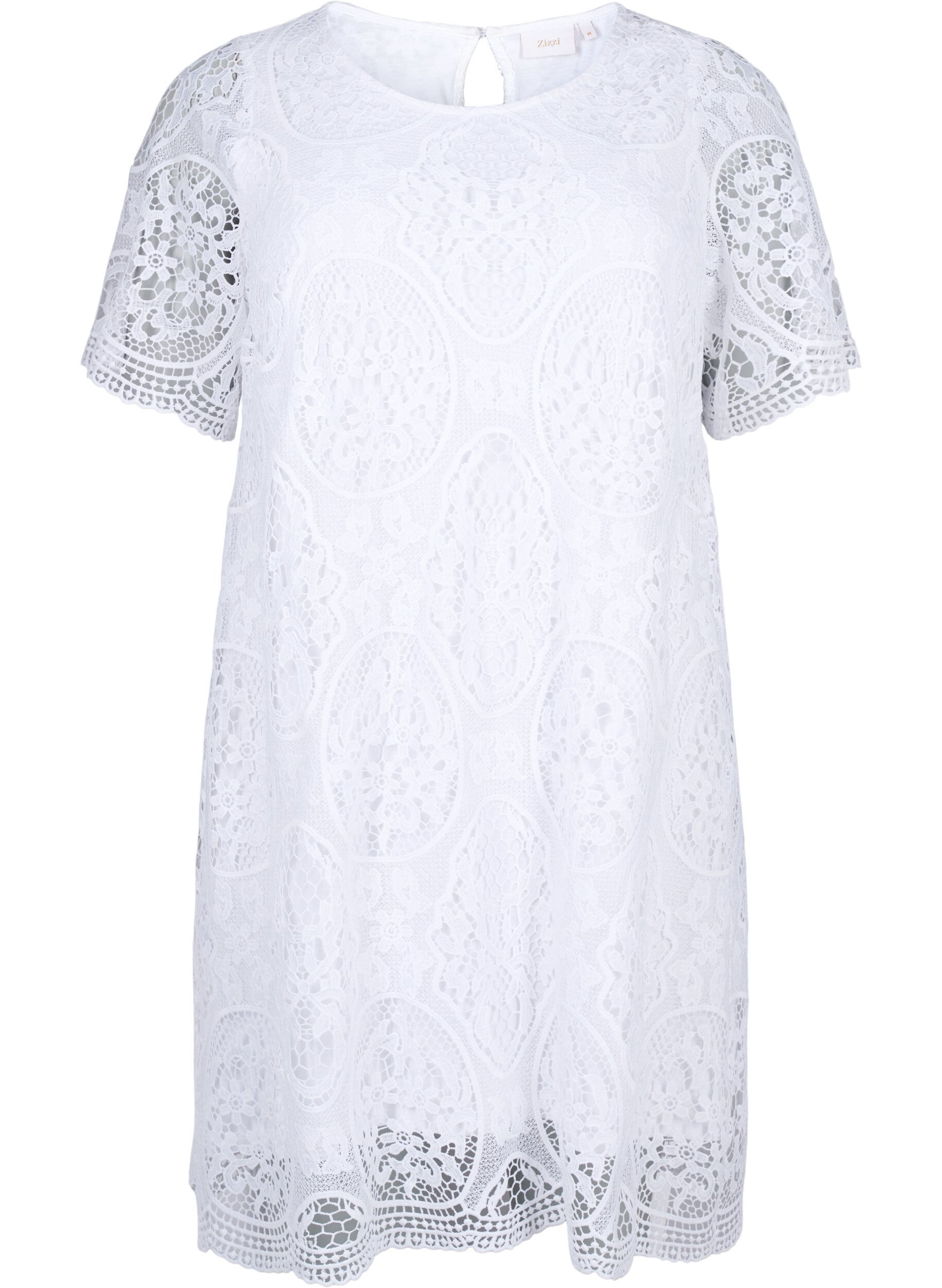 Short-sleeved lace party dress - White - Sz. S - Zizzifashion