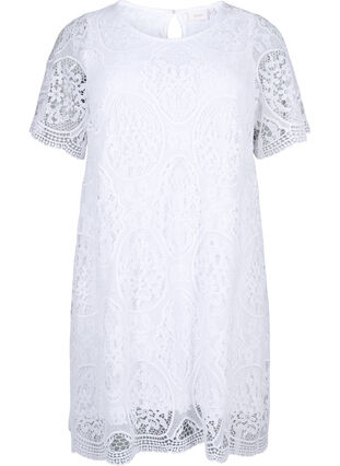 Zizzifashion Short-sleeved lace party dress, Bright White, Packshot image number 0