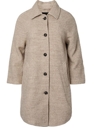 Zizzifashion Plaid bouclé coat with buttons, Simply Taupe, Packshot image number 0