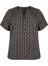 Blouse with short sleeves and v-neck, Black S.Graphic AOP, Packshot