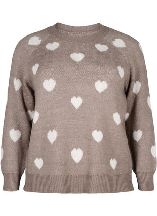 Zizzifashion Knitted jumper with hearts, Walnut Mel. Comb, Packshot image number 0