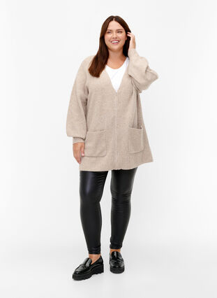Zizzifashion Knitted cardigan with zipper and pockets, Simply Taupe Mel., Model image number 2