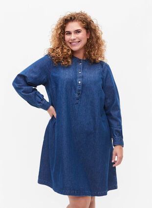 Zizzifashion Long sleeve denim dress, Blue denim, Model image number 0