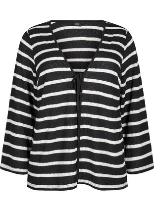 Zizzifashion Cardigan with ties, Black White stripe, Packshot image number 0