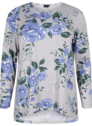 Zizzifashion Floral blouse with long sleeves, Light Mel. AOP, Packshot image number 0
