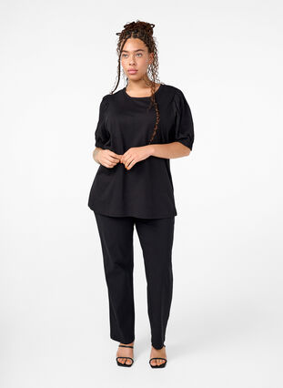 Zizzifashion Organic cotton blouse with broderie anglaise sleeves, Black, Model image number 2