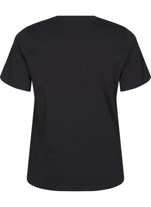 Zizzifashion T-shirt with round neck and rhinestones, Black, Packshot image number 1