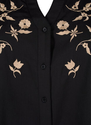 Zizzifashion Shirt blouse with embroidered flowers and 3/4 sleeves, Black W. Beige Emb. , Packshot image number 2