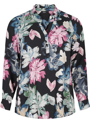 Zizzifashion Long-sleeved blouse with floral print, Rose Flower AOP, Packshot image number 0