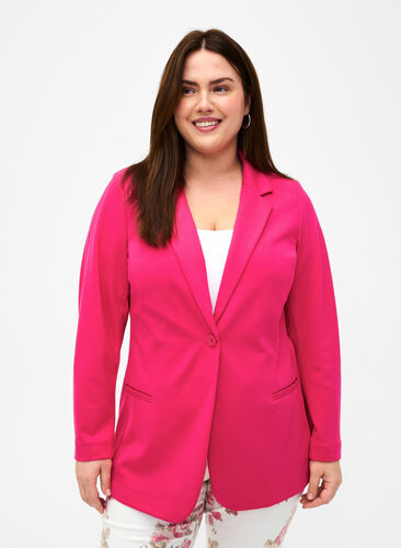 Zizzifashion Simple blazer with button closure, Raspberry Sorbet, Model image number 0