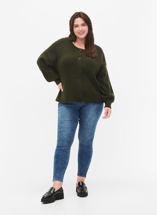 Zizzifashion Ribbed knitted cardigan with buttons, Forest Night Mel., Model image number 2