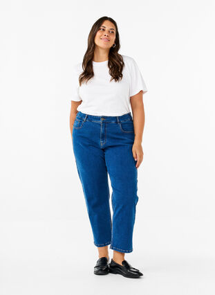 Zizzifashion Cropped Vera jeans with straight fit, Blue Denim, Model image number 0