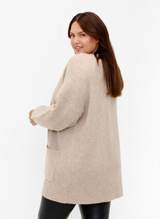 Zizzifashion Knitted cardigan with zipper and pockets, Simply Taupe Mel., Model image number 1