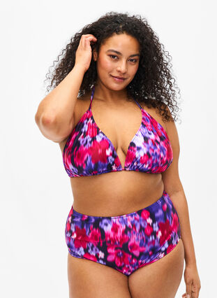 Zizzifashion Bikini bottom with print and high waist, Pink Flower AOP, Model image number 0