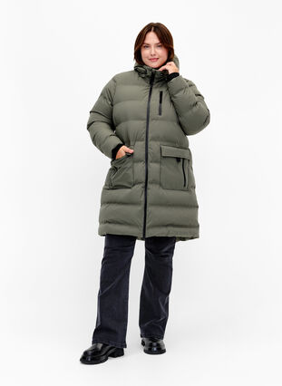 Zizzifashion Puffer coat with hood and pockets, Beluga, Model image number 2
