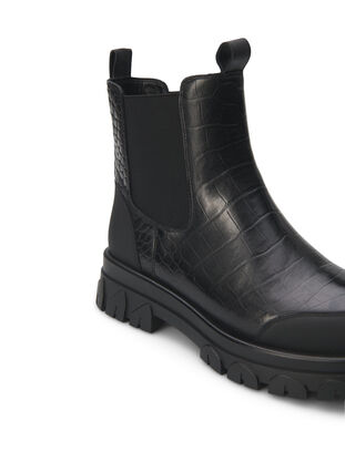 Zizzifashion Wide fit - Croco Chelsea boot in leather, Black, Packshot image number 4