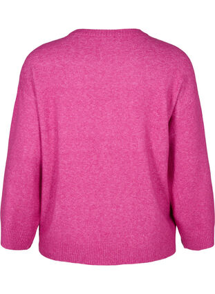 Zizzifashion Knitted blouse with a round neck and center seam, Fuchsia Red Mel., Packshot image number 1